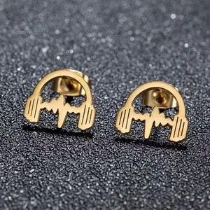 Headphones Earring Music Heartbeat Stud Earrings‎ Gold Stainless SteelJewelry